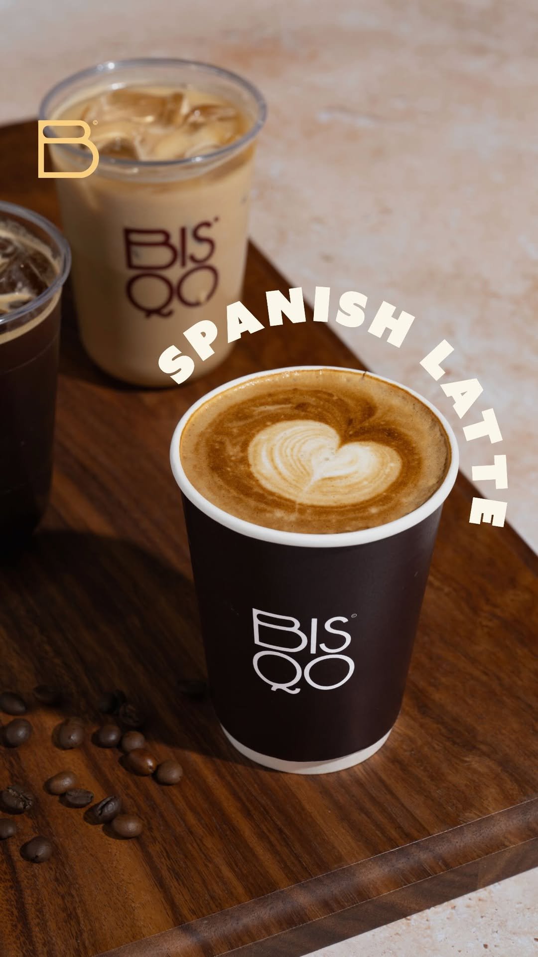 Spanish Latte, a smooth blend of rich espresso and perfectly steamed milk, lightly sweetened fo...