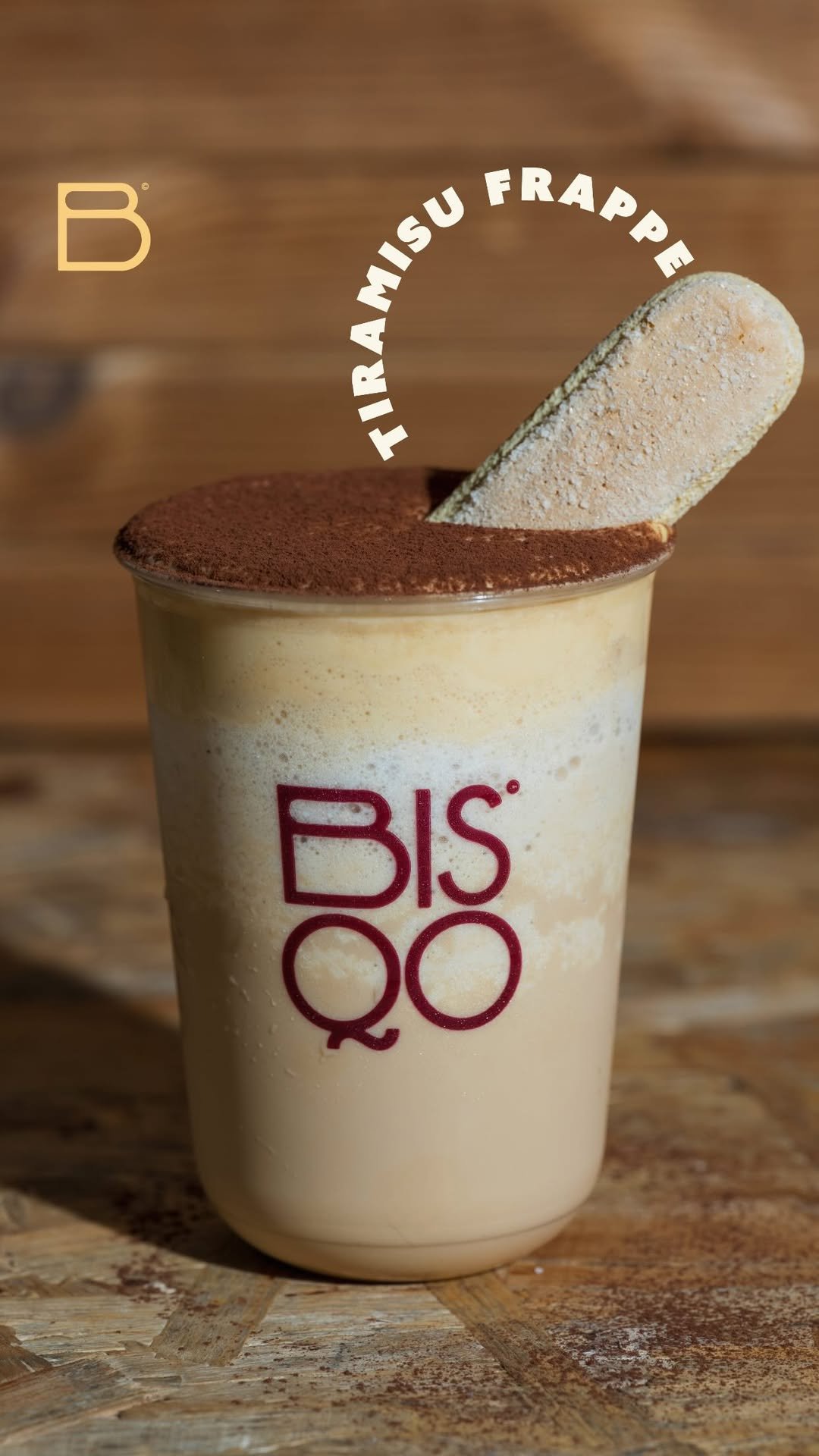 Tiramisu Frappe, a rich, blended espresso frappe infused with creamy tiramisu flavor, topped with...